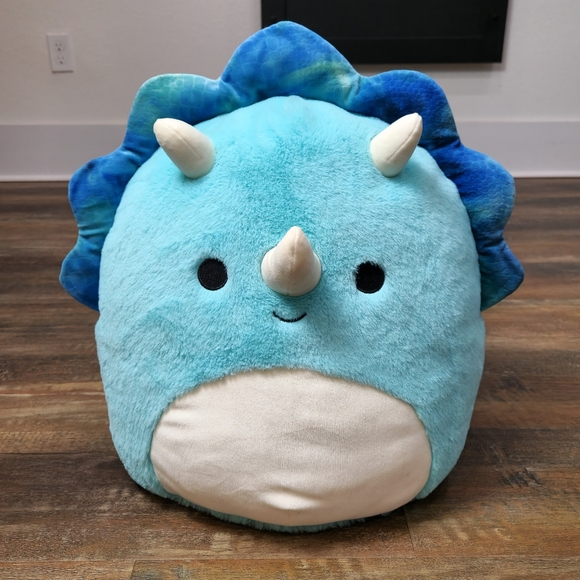 Squishmallows Official Plush 16 inch Malik the Blue Triceratops  FUZZA MALLOWS - Picture 1 of 6